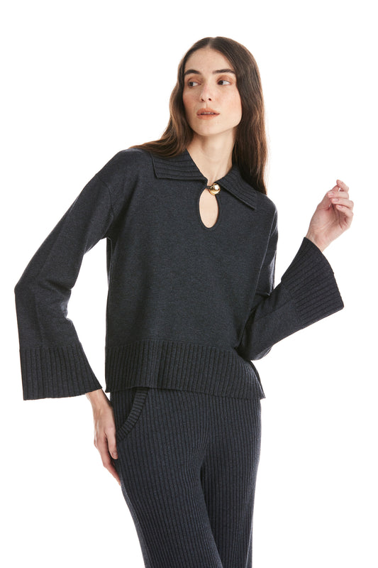 Blusa Polo Tricot Lau Azul Cobalto