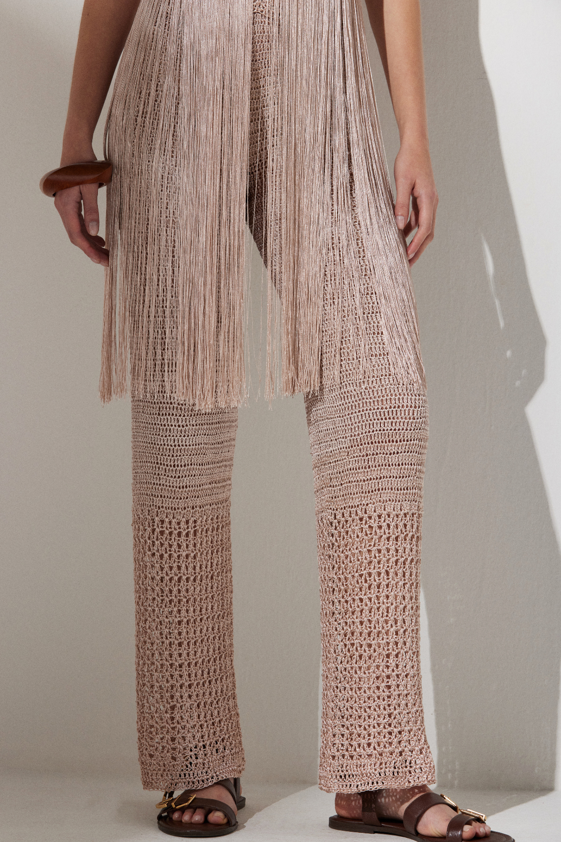 Calça Masha Crochet Franja Rose