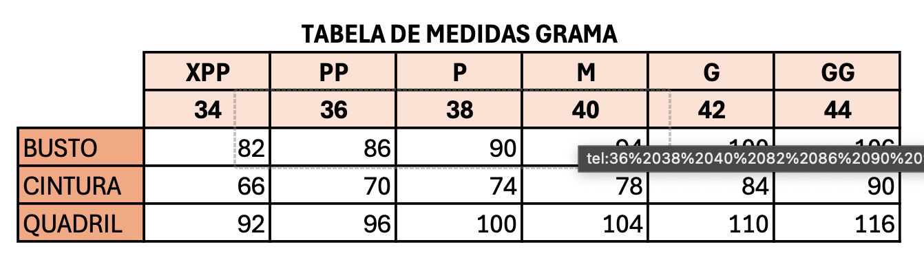Tabela de Medidas