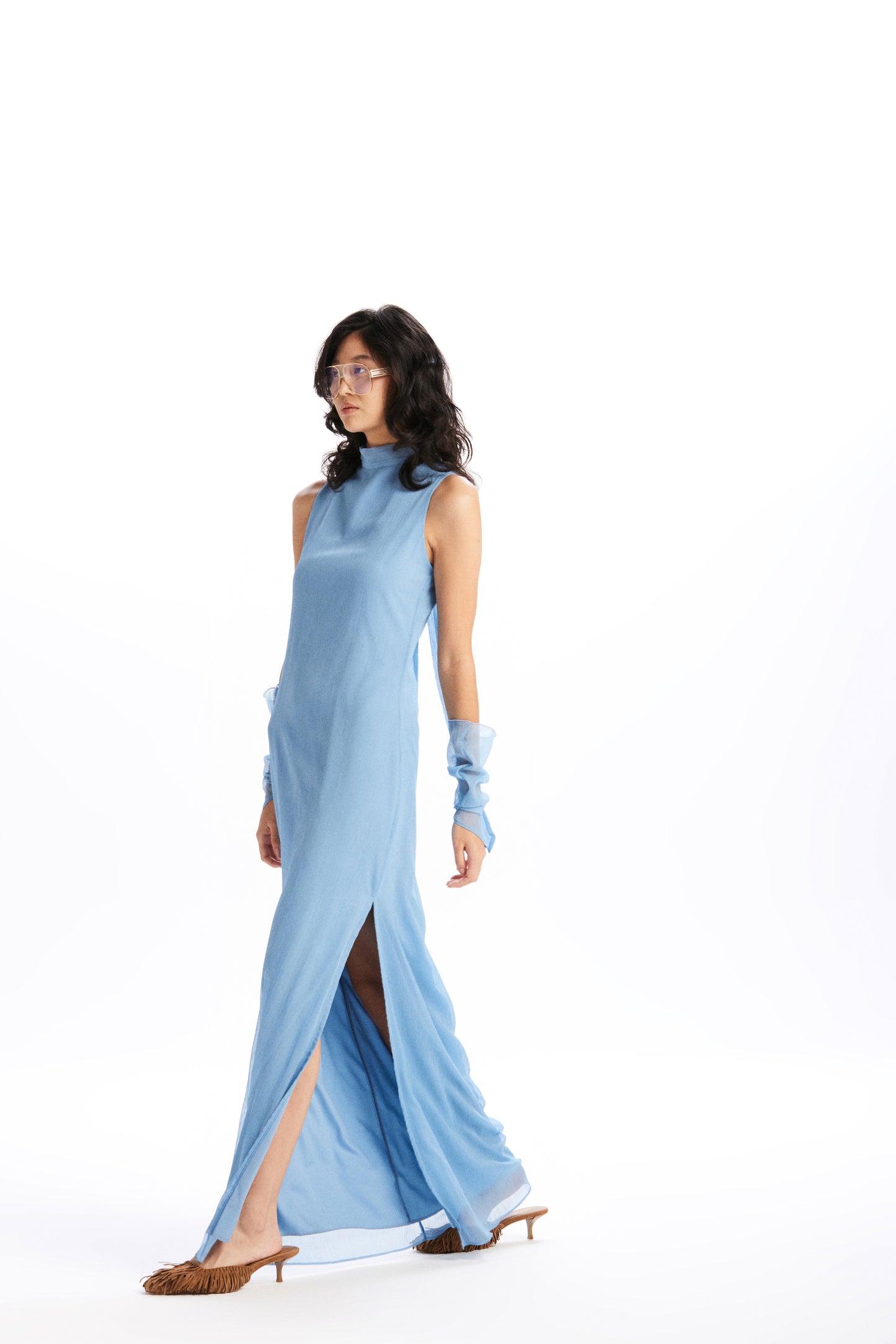 Vestido Cher plissado azul