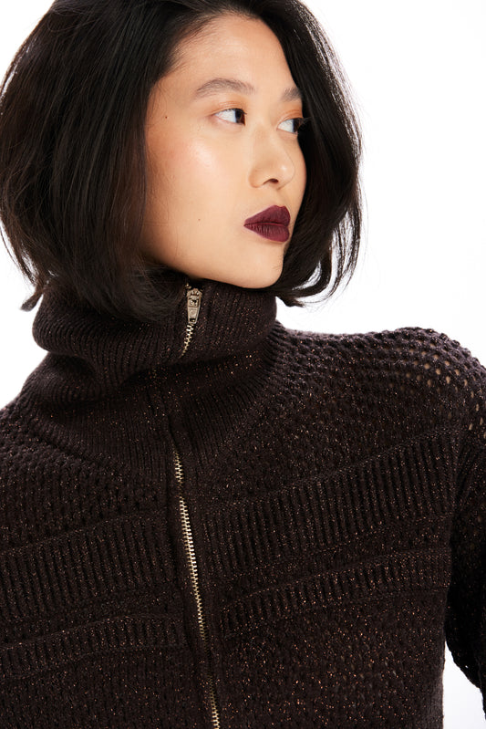 Casaco Tricot Mel Marrom