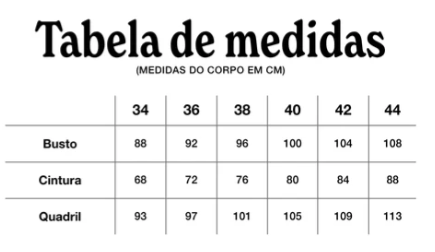 Tabela de Medidas