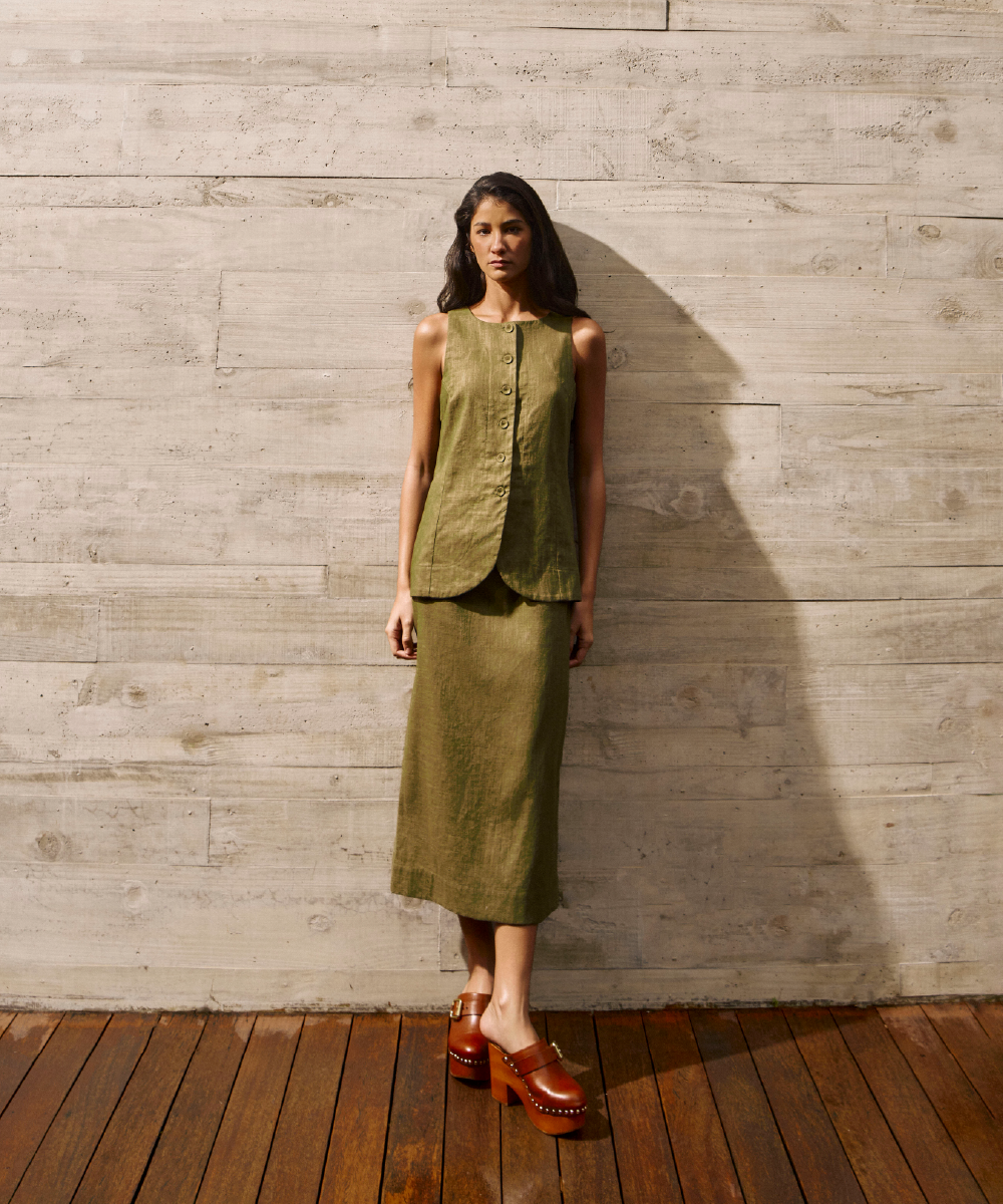 VESTIDO SOLANGE LINHO MILITAR