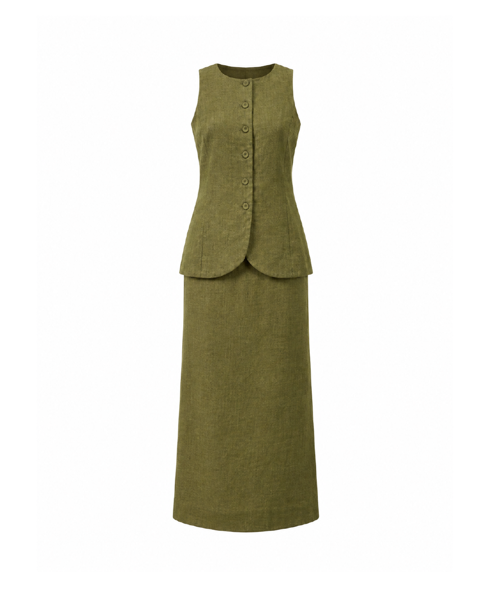 VESTIDO SOLANGE LINHO MILITAR